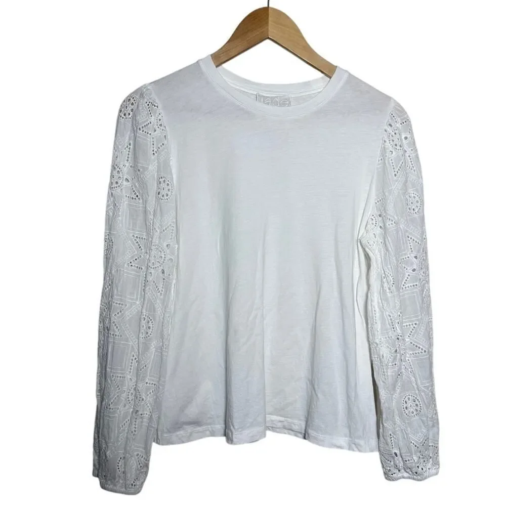 Johnny Was Jade Nora Easy Tee – Puff Sleeve Eyelet Cotton Top, Women’s Size M
